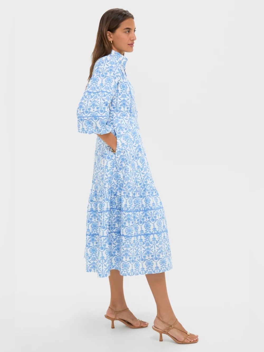 HYACINTH HOUSE BLUE AND WHITE MIDI HILLSBOROUGH DRESS - Picture 9 of 11